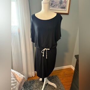 J. Crew Black Midi Dress with White Drawstring